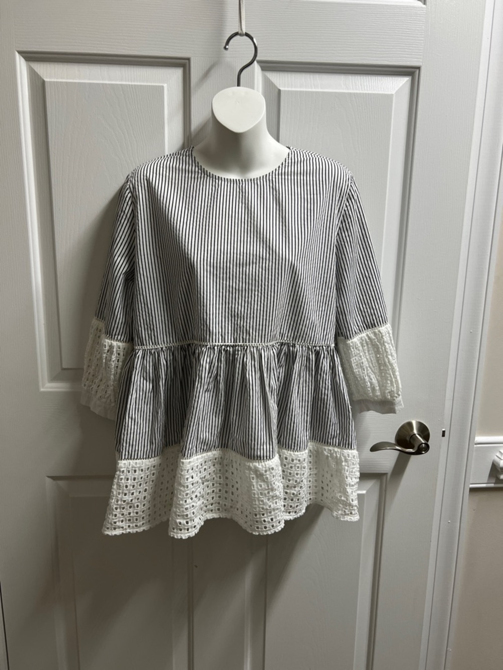 Chicwish blouse shirt Black White Striped Peplum Blouse Eyelet Trim medium M